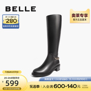 百丽骑士靴女冬季长筒靴子，商场同款真皮粗跟长靴bp374dg2