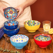 波西米亚饭碗家用创意，个性陶瓷碗高颜值复古面条碗高脚碗吃饭小碗
