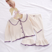 婴儿开衫纯棉春秋款，女童喇叭裤1-3岁宝宝外套，公主休闲裤两件套装