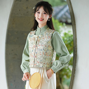 新中式国风改良旗袍上衣长袖，衬衣唐装女茶服两件套采耳工作服套装