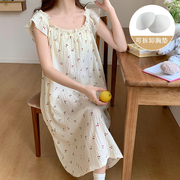 俞兆林睡裙女夏季带胸垫2024无袖连衣裙子，甜美薄款皱布家居服