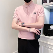 夏季男士POLO衫短袖粉红色翻领T恤潮韩版英伦S码修身百搭半袖tee