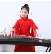 儿童古筝演出服女中大童仙女气质飘逸中国风钢琴二胡表演服装长裙