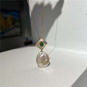 天然巴洛克异形珍珠吊坠925纯银贝壳镶嵌项坠小众设计感时尚首饰