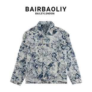 bairbaoliy秋冬青花瓷重工，做旧复古风牛仔夹克宽松版，外套男女同款