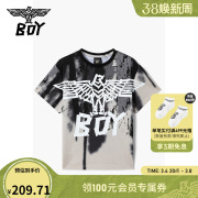 BOYLONDON潮牌短袖涂鸦满印T恤男女儿童装跨肩老鹰舒适宽松K01052