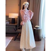gg。lilymost秋冬时尚高级感名媛粉色针织毛衣半身裙两件套