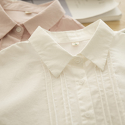 折叠时间春季新白色(新白色，)风琴褶纯棉，长袖衬衫女韩版宽松文艺打底衬衣