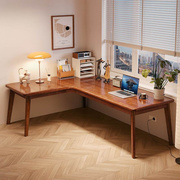实木转角电脑桌台式l型，家用办公桌子卧室，简约拐角学习书桌椅组合