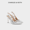 CHARLES&KEITH24春SL1-61790021法式真皮尖头包头细高跟凉鞋