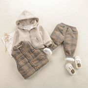 童装冬季男童女宝宝棉三件套婴儿加绒加厚卫衣保暖套装1-4岁