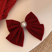 红色大蝴蝶结珍珠设计发夹，~弹簧夹发饰，顶夹少女头饰夹子发卡百搭