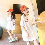 女童装2023夏季短袖t恤衫韩版洋气中长款半袖上衣服儿童夏装