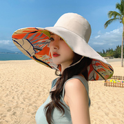 大檐沙滩帽子防紫外线遮阳帽女夏天渔夫帽海边防晒太阳帽户外百搭