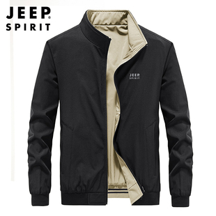 jeep吉普男装双面穿夹克男宽松大码中年长袖，立领弹力休闲商务外套