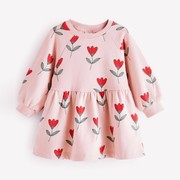 儿童装女童连衣裙春秋季2023粉红色花朵针织裙女宝宝公主裙子