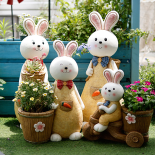 可爱兔子花盆花园多肉网红阳台庭院装饰布置创意户外动物大号摆件