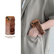 棕色纱布腕带适用于苹果14promax手机壳iphone15pro保护套13promax渐变色12pro斜挎绳15pm可背带11挂脖13文艺