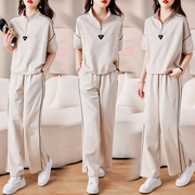 纯色运动套装女夏季薄款短袖2024年韩版宽松休闲时尚卫衣两件套