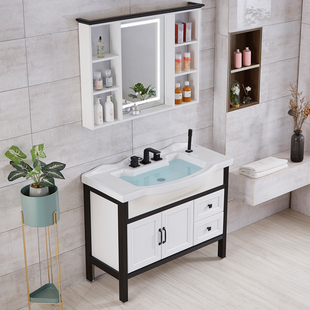 现代简约智能浴室柜组合碳纤维防水落地式大肚盆，洗漱台卫生间镜柜