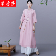 茶艺服装禅服茶服女改良唐装古风女装中式汉服中国风连衣裙两件套