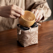 中式风茶道主人杯布艺便携包四方织锦抽绳刺绣布袋文玩糖果收纳袋