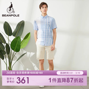 BEANPOLE夏季男士商务休闲经典大格纹短袖衬衫气质舒适廓形