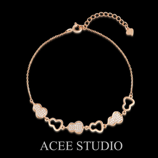 acee设计925纯银，锆石玫瑰金葫芦手链女龙年手链福气生日礼物