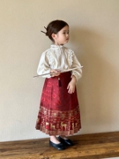 马面裙童装套装中式复古刺绣女童国潮风，汉服红色半身裙百褶裙长裙