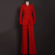 明星款时尚气质喜庆红色职业西装套装女神范主持人总裁西服工作服