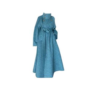 大码胖mm设计感蓝色立领毛呢，外套女秋冬季氛围感显瘦气质呢子大衣
