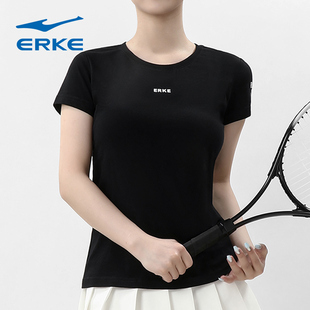 鸿星尔克运动短袖女t恤夏季女士圆领字母，简约上衣网球半袖女