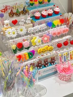 ins韩国风(韩国风)生日蜡烛，氛围感创意，派对场景布置小熊数字蛋糕装饰插排