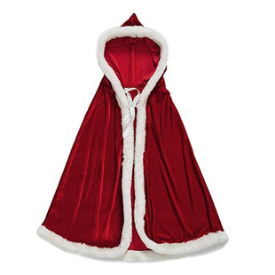 圣诞服装儿童成人亲子装 酒红色金丝绒斗篷披风加厚披肩毛绒白边