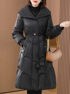 黑色白鸭绒(白鸭绒)羽绒服，女冬装2024时尚洋气，高端中长款中年妈妈棉服