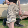 黑白色条纹运动短裤女夏季薄款小个子外穿高腰显瘦宽松休闲五分裤