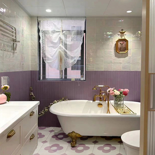 全瓷马卡龙仿古砖300600香槟紫色瓷砖意法式卫生间炫彩羽毛砖墙砖