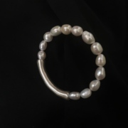 巴洛克异形珍珠足银手链弹力，足银天然淡水珍珠手环，妈妈手链银手镯