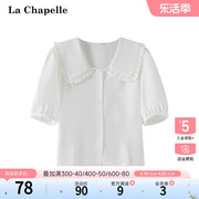 拉夏贝尔lachapelle夏季小衫百搭大翻领，泡泡袖甜美时尚衬衫上衣