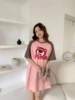 韩版PINK纯棉睡裙网红可爱草莓熊睡衣夏装薄款小个子长裙女家居服