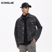 ICONSLAB 基础毛边水洗宽松休闲情侣牛仔外套男潮牌春秋复古上衣