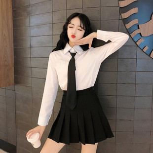 衬衫女领带学院风韩版洋气2022春秋，长袖白衬衣(白衬衣)设计感小众上衣
