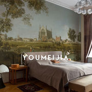 欧式风景画墙布客厅卧室背景墙壁纸餐厅复古轻奢墙纸工装定制壁画