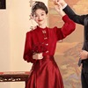 新中式马面裙婚服搭配的红色，敬酒服秀禾服套装，国风新娘订婚礼服裙