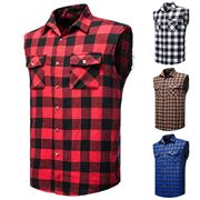 Men's color blocking sleeveless plaid shirt拼色无袖格子衬衫