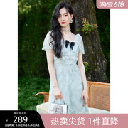 可可尼COCOON时尚裙子2024夏新款女装法式优雅花朵方领蕾丝连衣裙