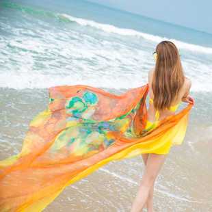 。海边度假纱巾夏沙滩披肩超大防晒比基尼泳衣遮挡纱游泳衣外搭罩