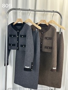 欧洲站欧货2023双面羊绒大衣女套装两件套短羊毛外套+半身裙