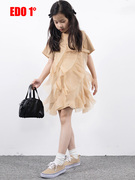 edo1一度童装23夏女童时尚甜美风圆领连衣裙儿童可爱连身裙