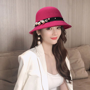 2023年春季韩版毛呢帽，女士礼帽复古珍珠圆顶帽，时尚百搭盆帽